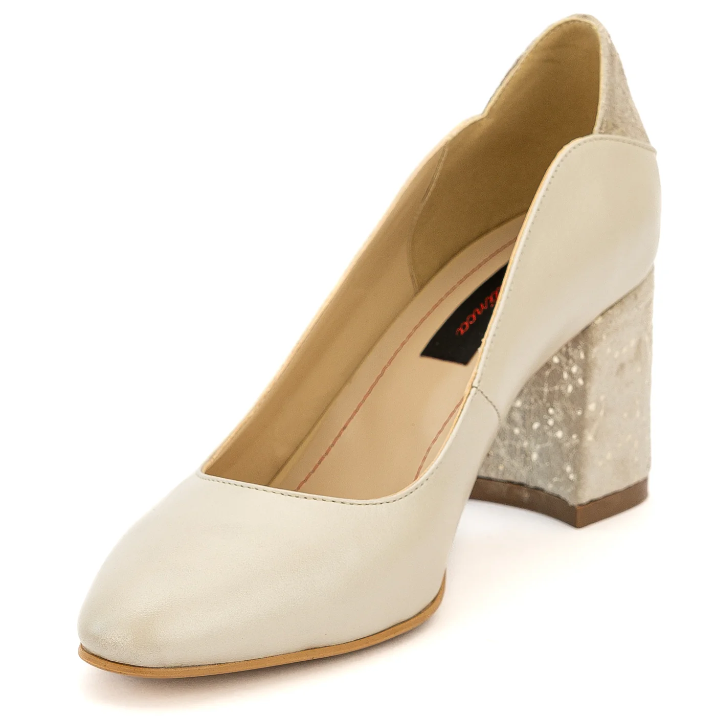 Pantofi dama din piele naturala bej cu toc gros 13986 - Image 3