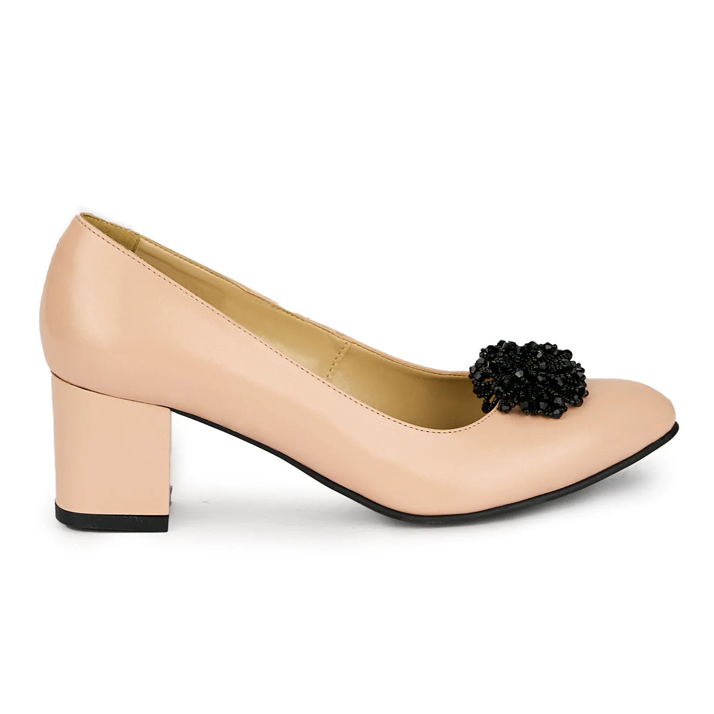 Pantofi dama din piele naturala bej cu toc gros 17541