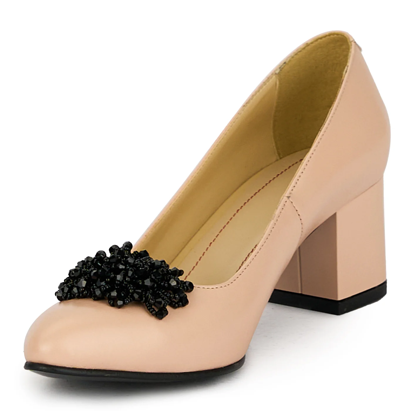Pantofi dama din piele naturala bej cu toc gros 17541 - Image 3