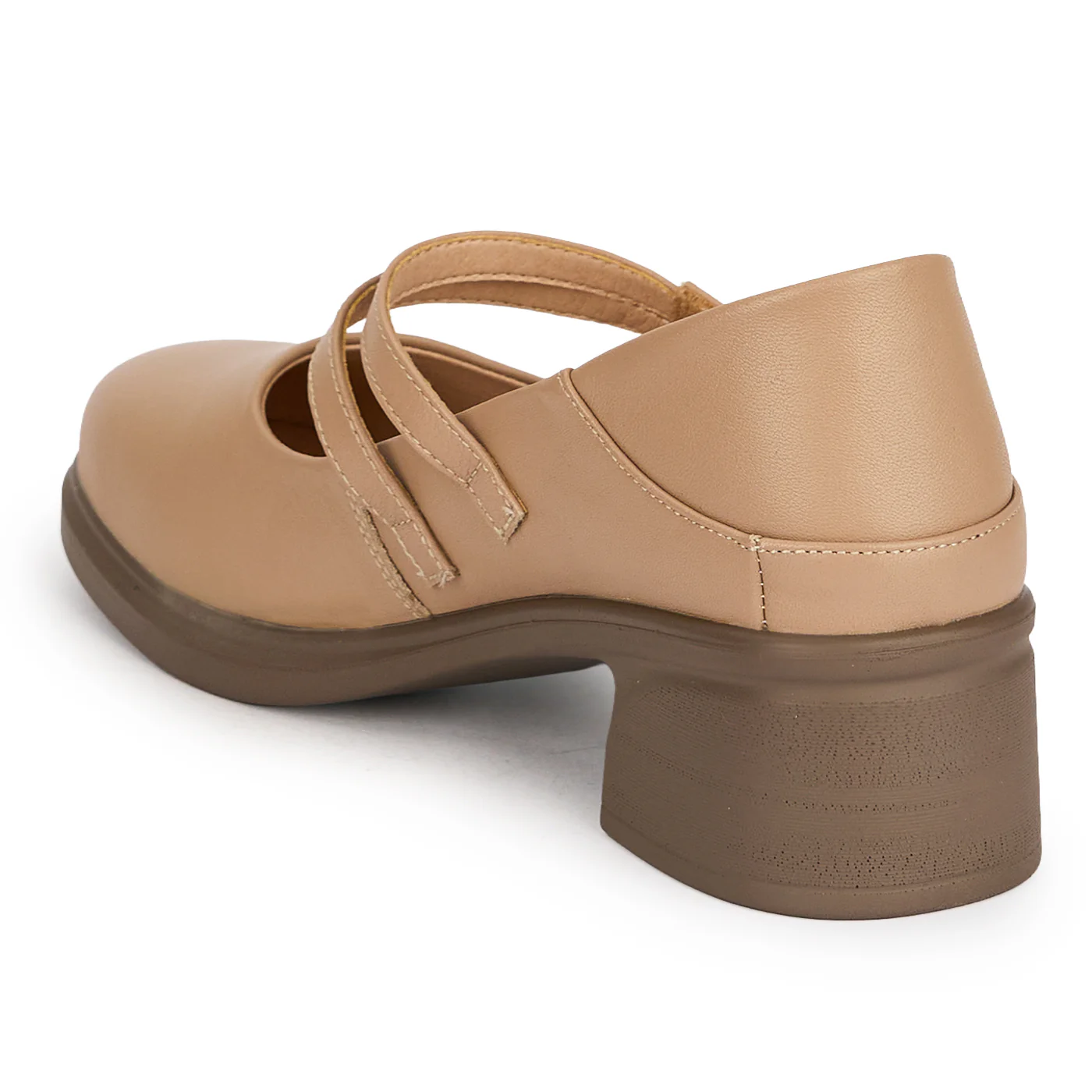 Pantofi dama din piele naturala bej taupe cu toc gros 4.5 cm 19585 - Image 2