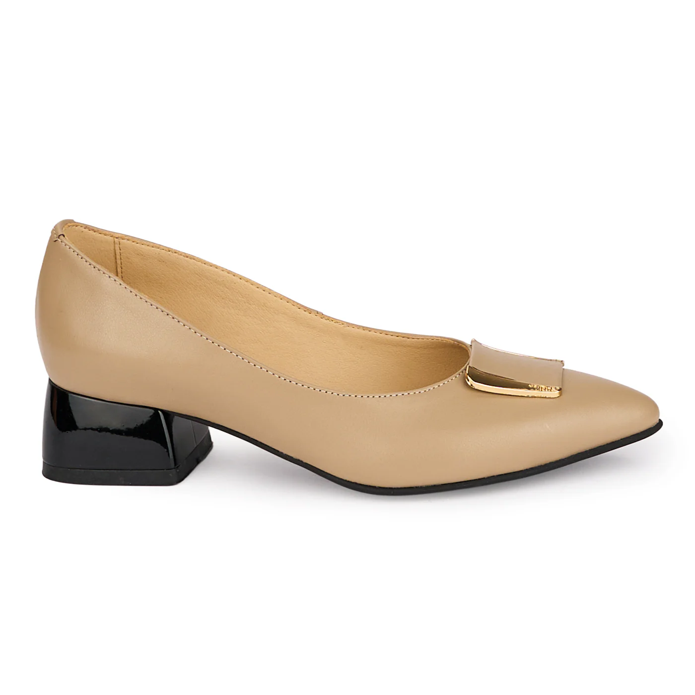 Pantofi dama din piele naturala bej cu toc gros 4 cm 18563