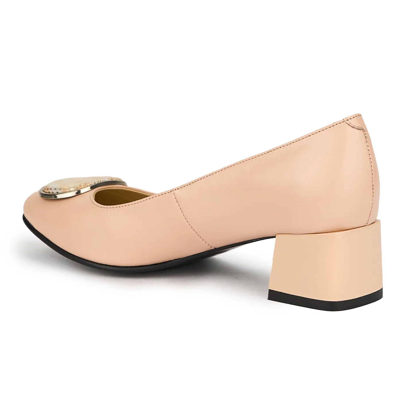 Pantofi dama din piele naturala bej cu toc gros 5.5 cm 15020 - Image 2