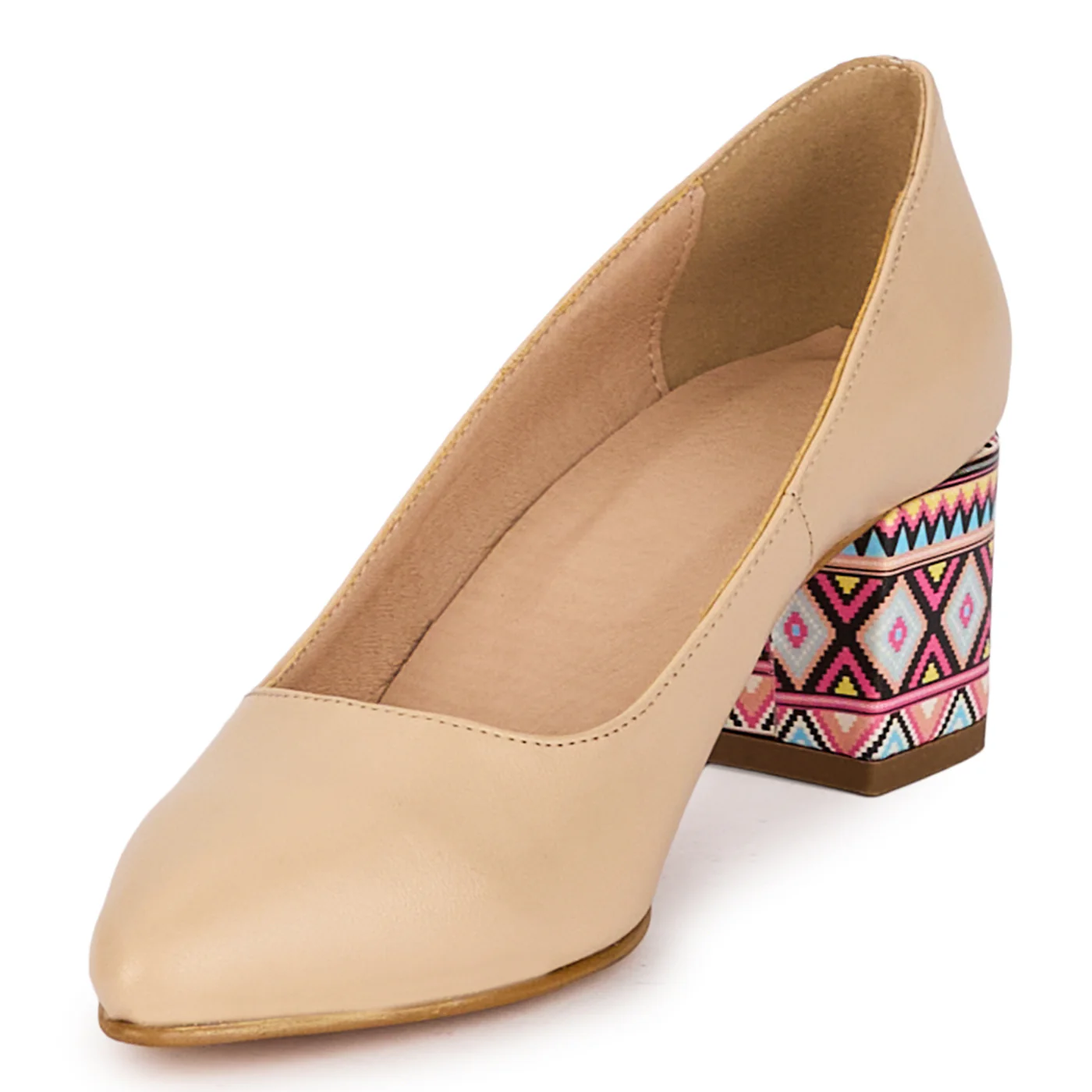 Pantofi dama din piele naturala bej cu toc gros 5.5 cm 18496 - Image 3