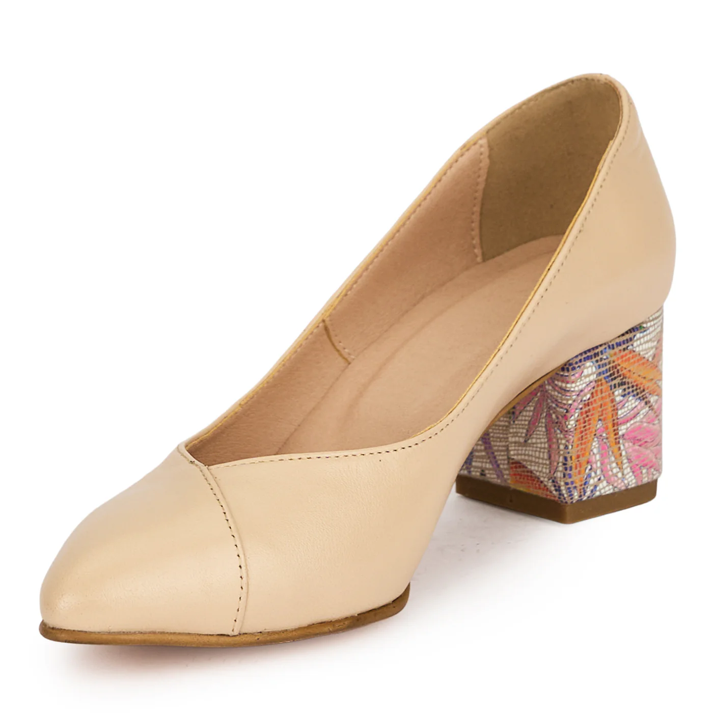 Pantofi dama din piele naturala bej cu toc gros 5.5 cm 19123 - Image 3