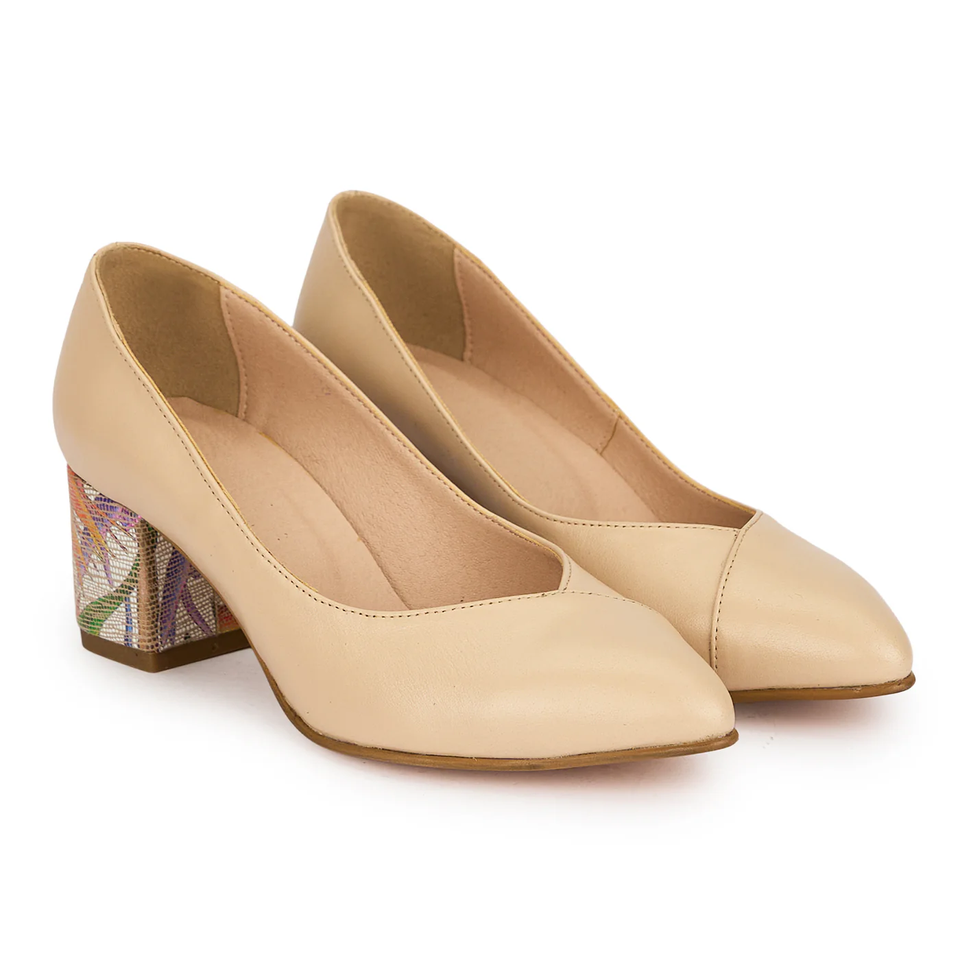 Pantofi dama din piele naturala bej cu toc gros 5.5 cm 19123 - Image 4