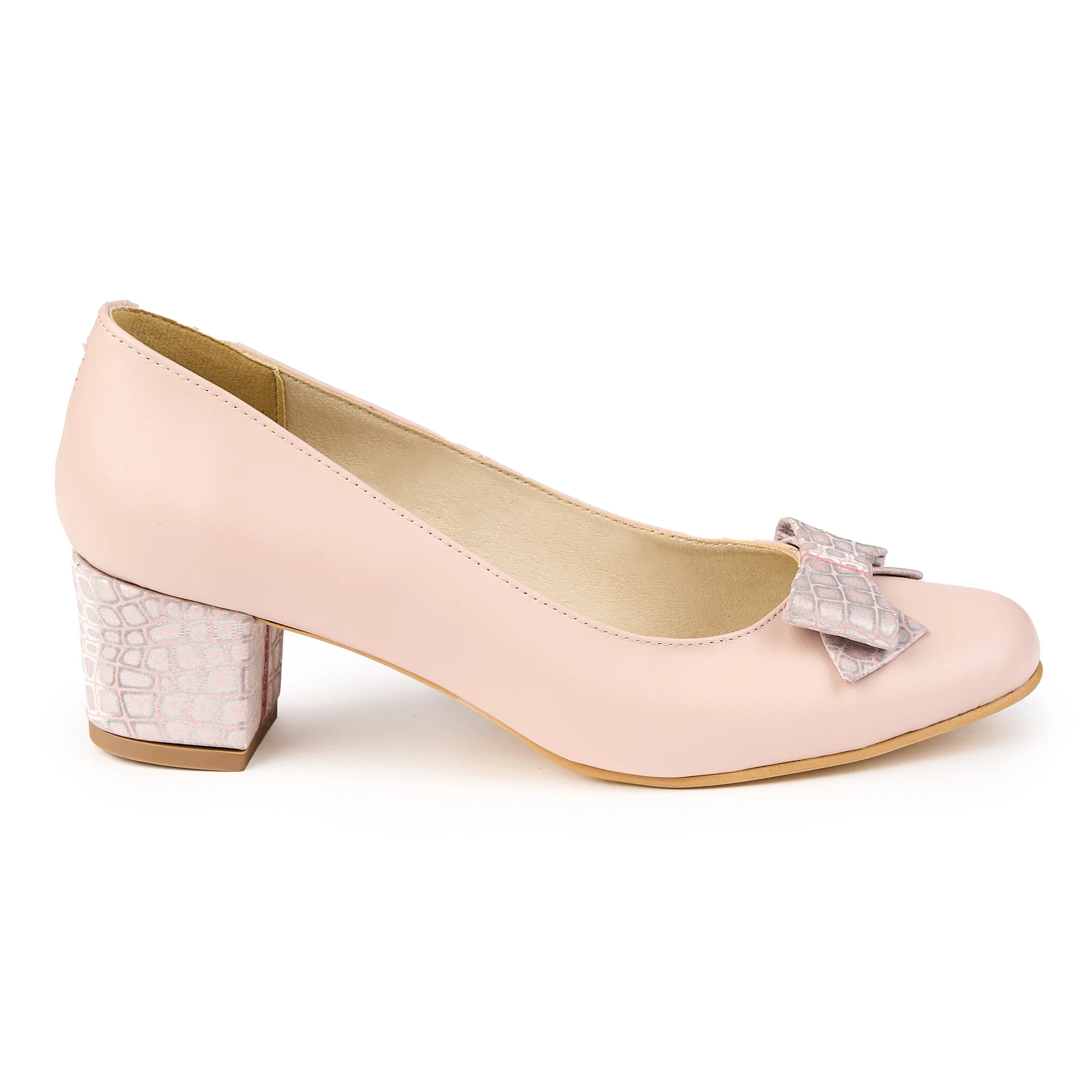 Pantofi dama din piele naturala bej cu toc gros 5 cm 14830