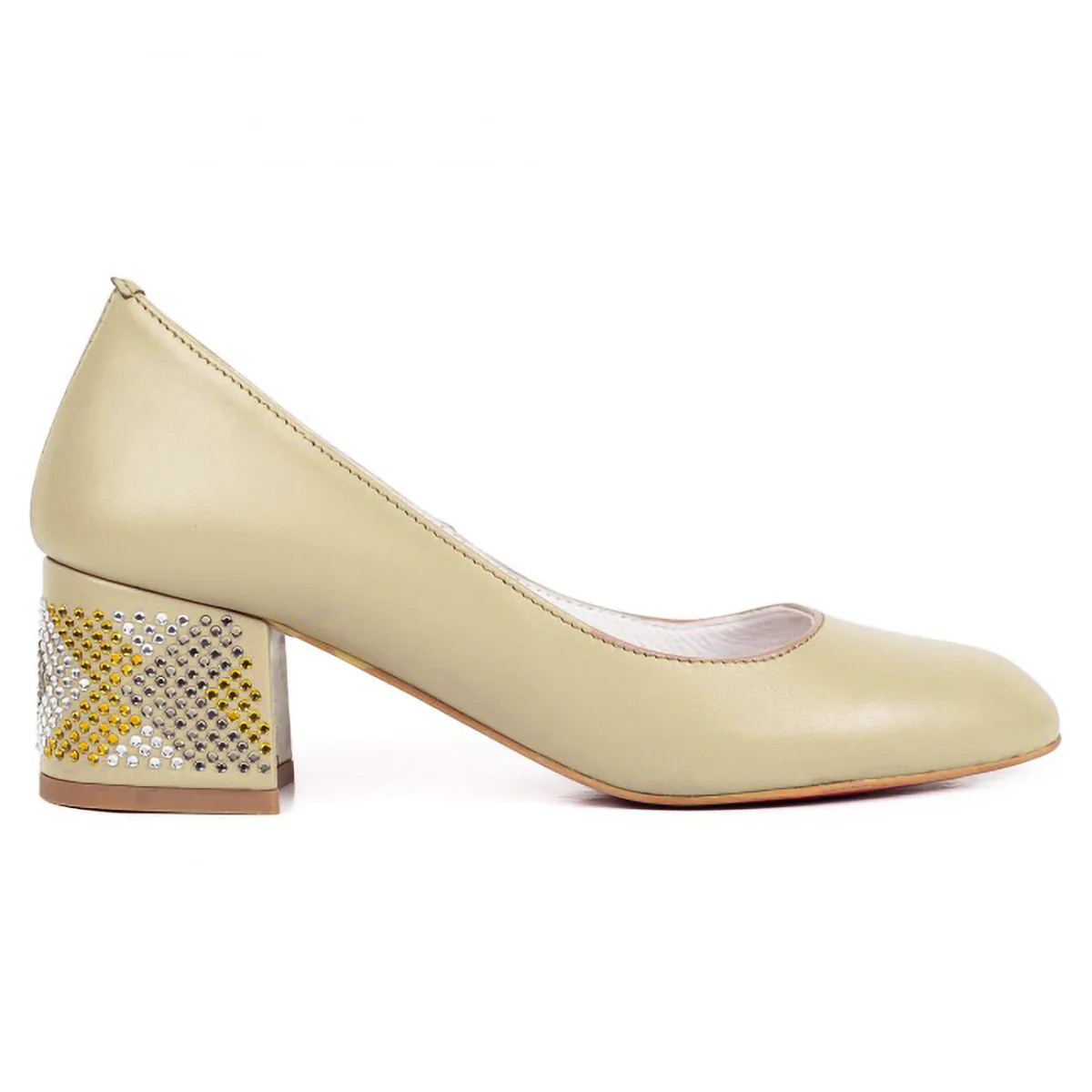 Pantofi dama din piele naturala bej cu toc gros 5 cm 15751