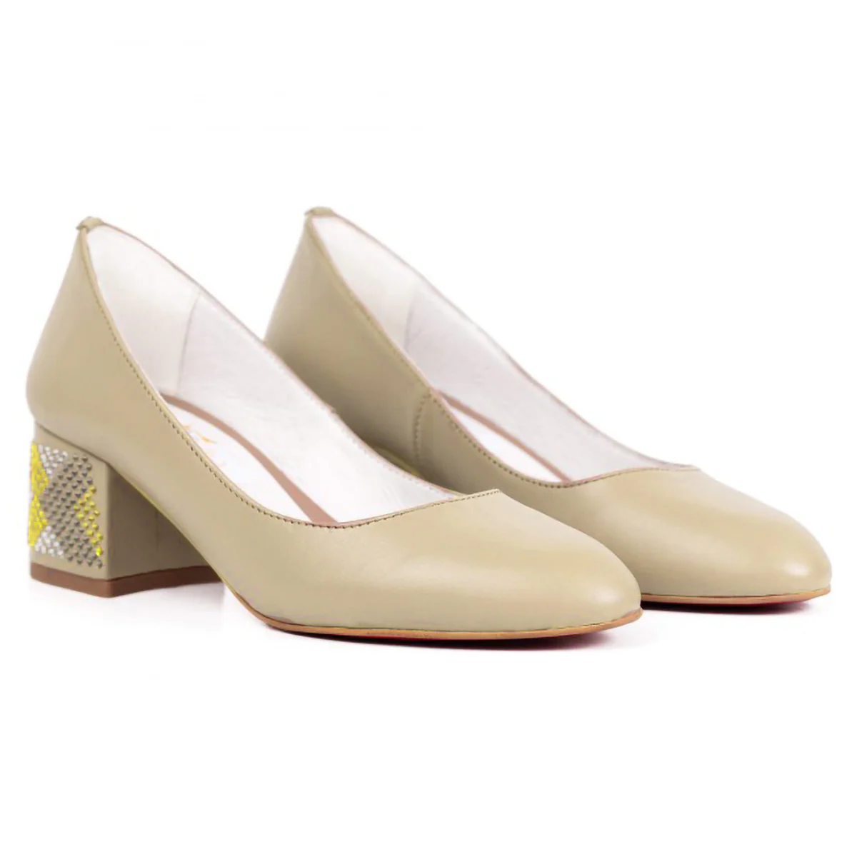Pantofi dama din piele naturala bej cu toc gros 5 cm 15751 - Image 2