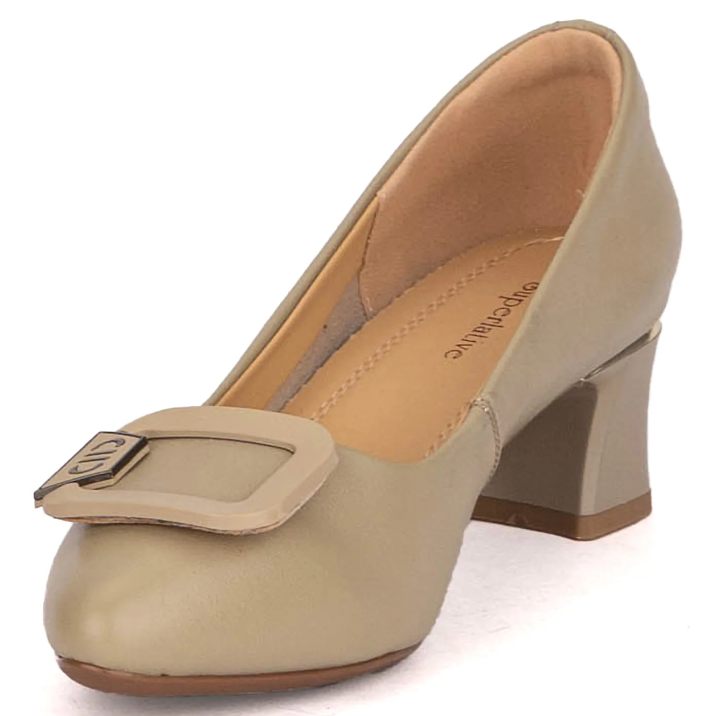 Pantofi dama din piele naturala bej cu toc gros 5 cm 18808 - Image 3