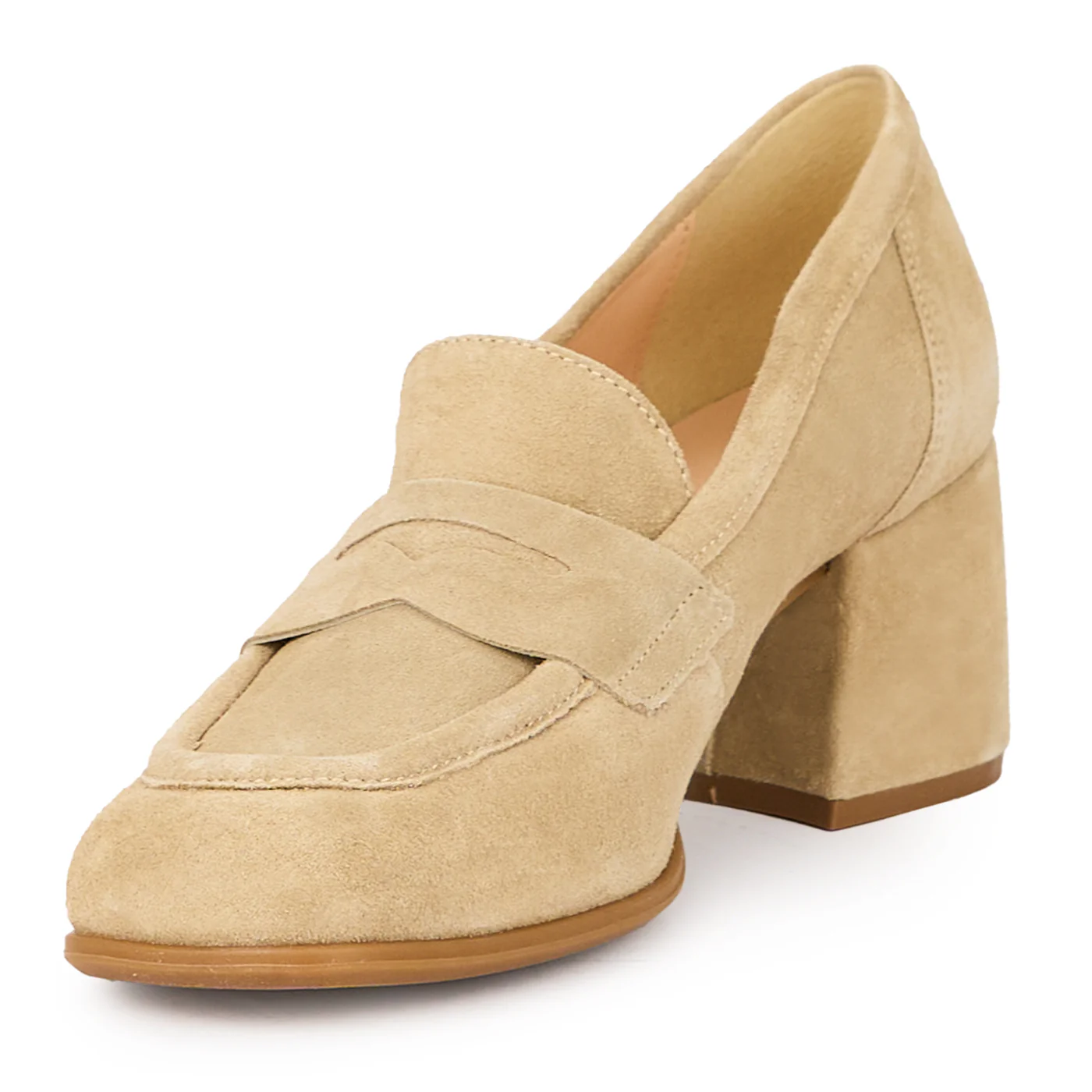 Pantofi dama din piele naturala bej cu toc gros 6.5 cm 15322 - Image 3