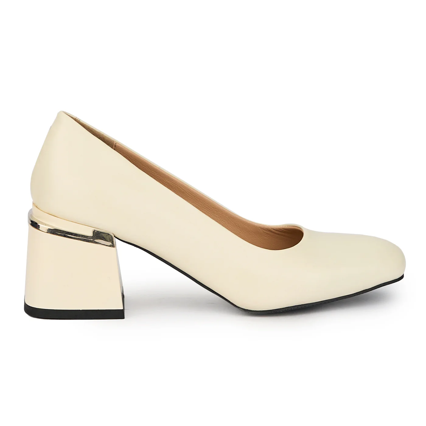 Pantofi dama din piele naturala bej cu toc gros 6.5 cm 15652