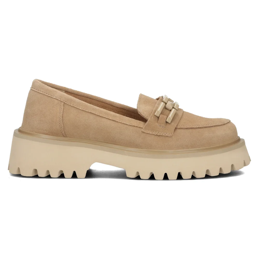 Pantofi dama din piele naturala bej cu toc gros 6 cm 14148 - Image 4