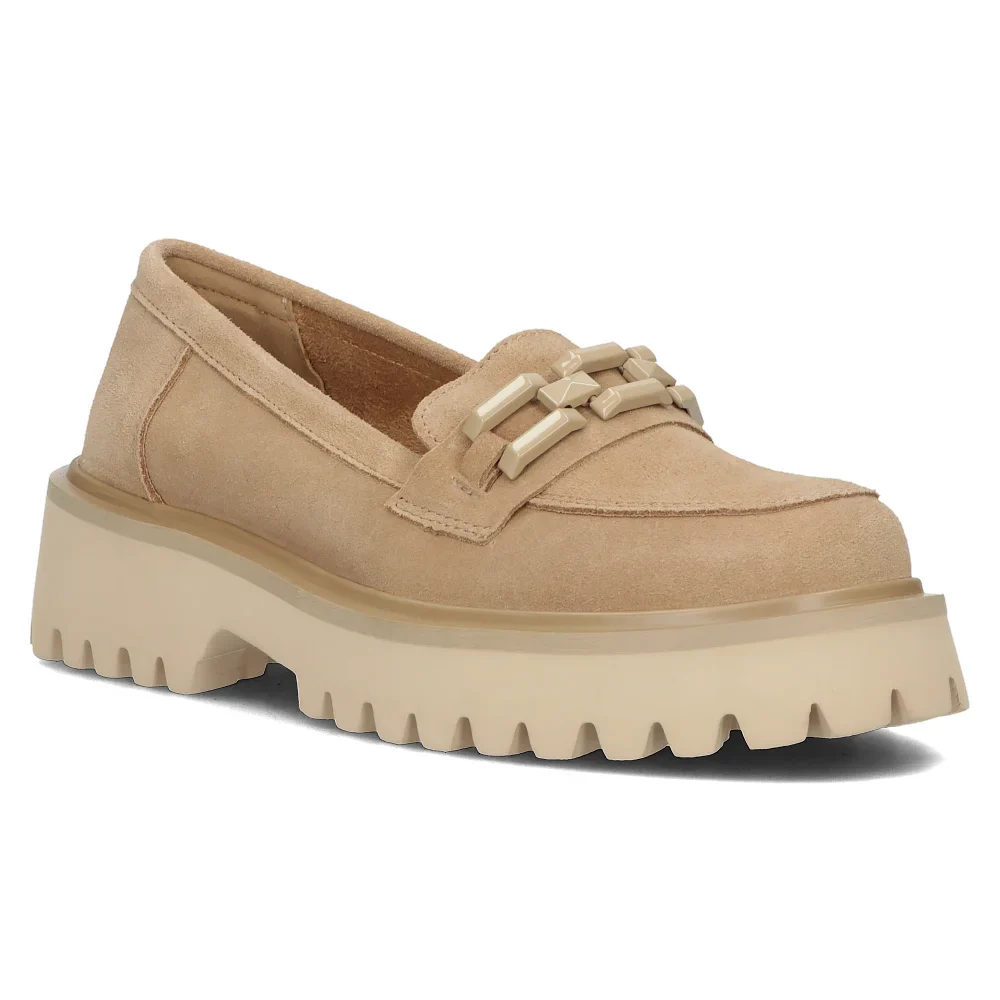 Pantofi dama din piele naturala bej cu toc gros 6 cm 14148 - Image 5