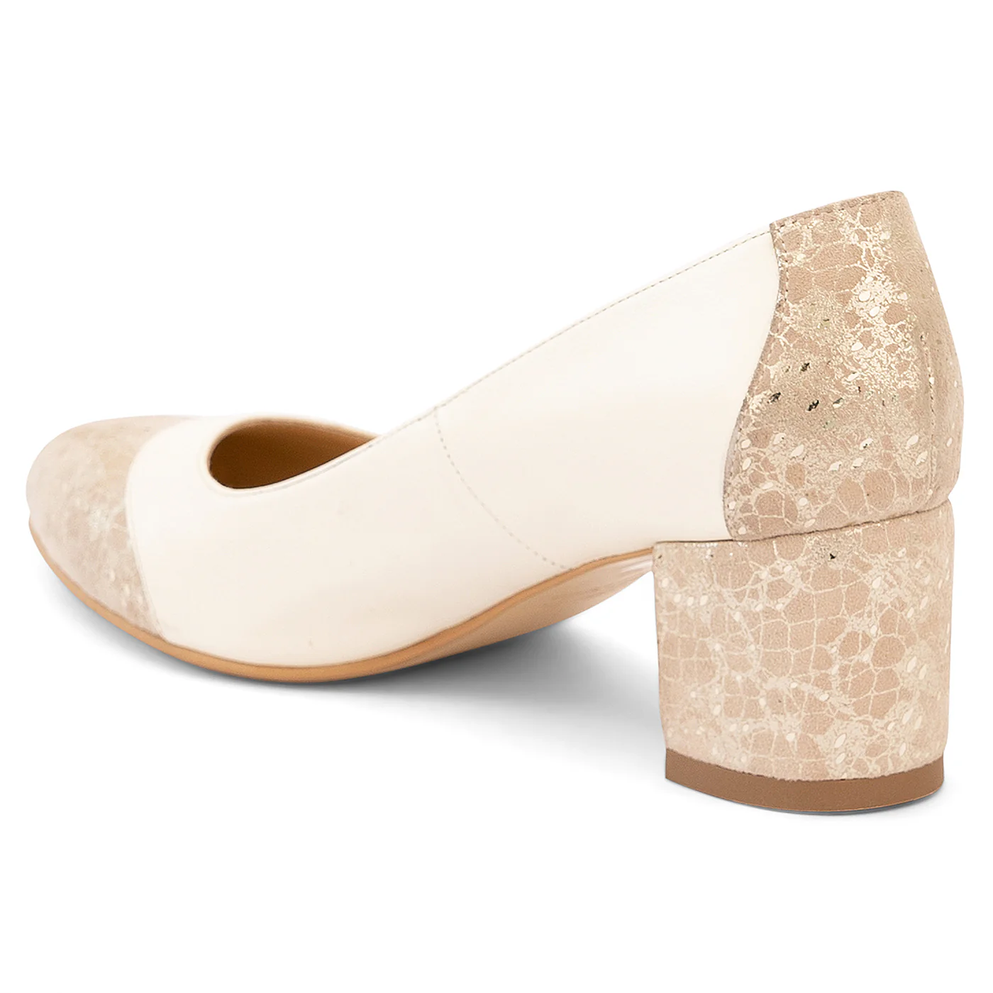 Pantofi dama din piele naturala bej cu toc gros 6 cm 14198 - Image 2