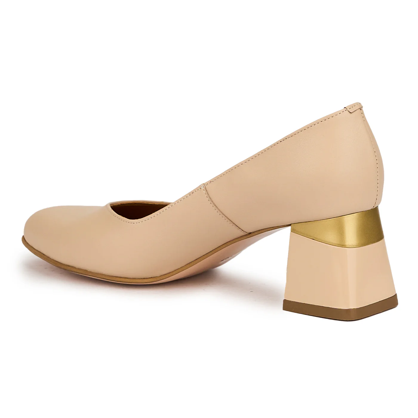 Pantofi dama din piele naturala bej cu toc gros 6 cm 14977 - Image 2