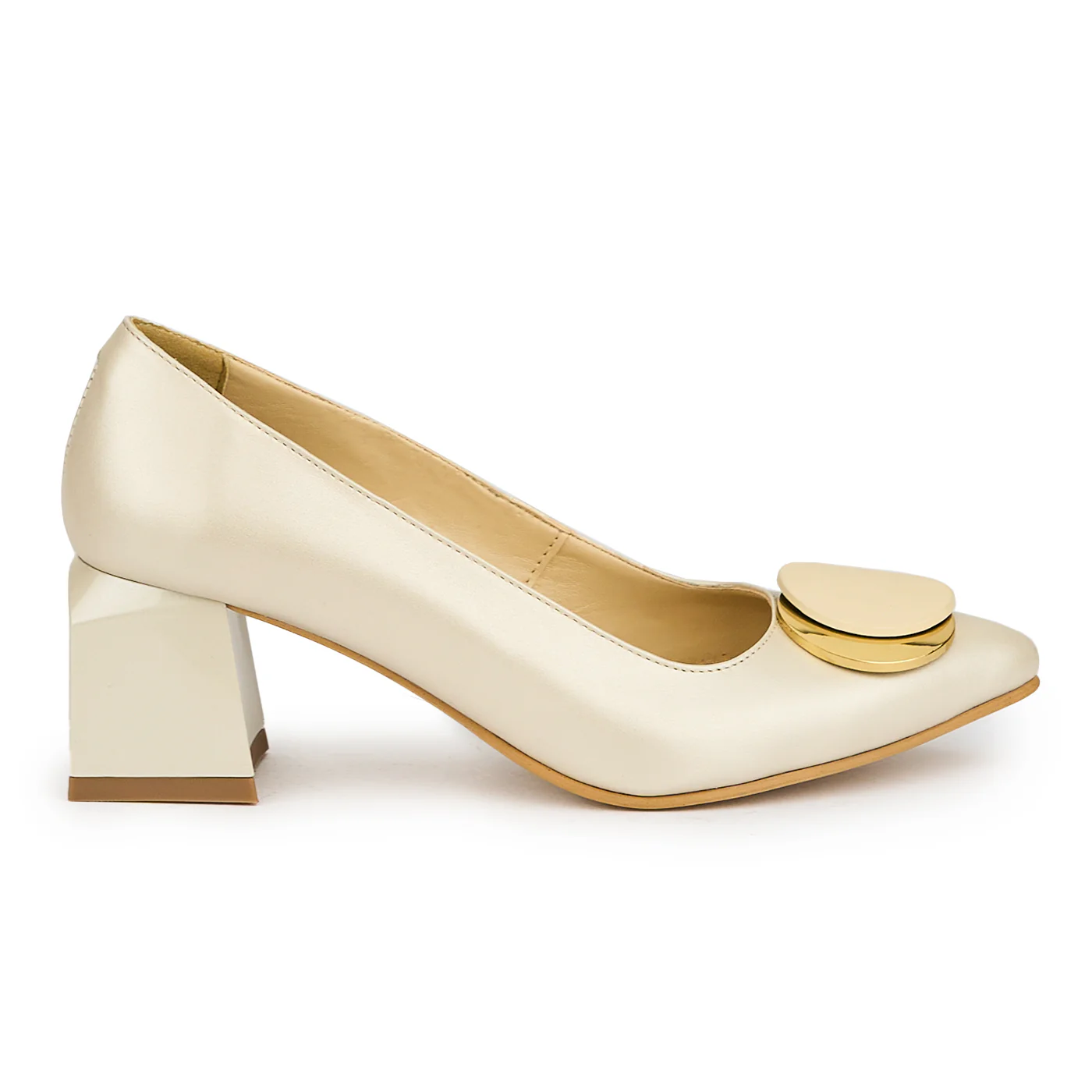 Pantofi dama din piele naturala bej cu toc gros 6 cm 14997