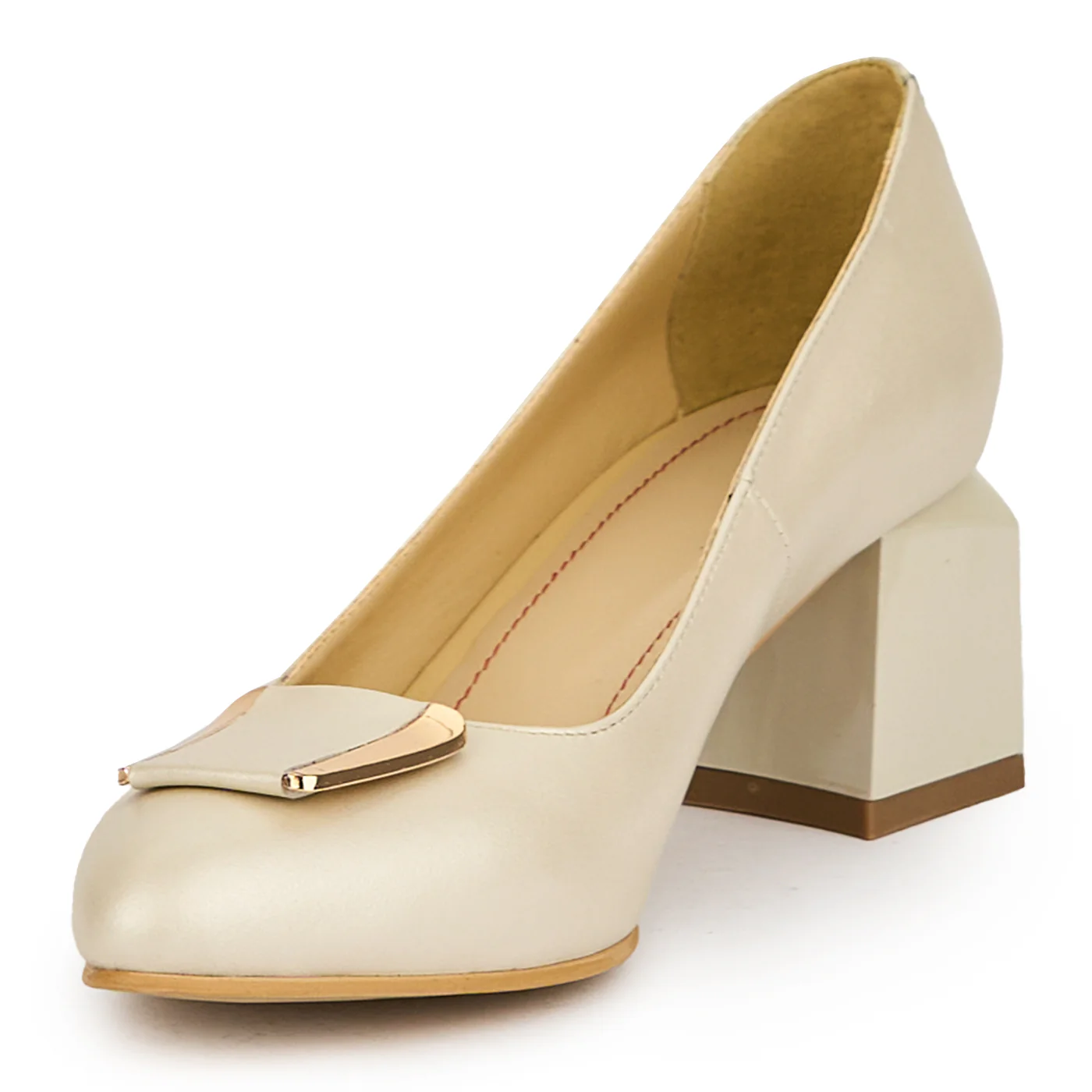 Pantofi dama din piele naturala bej cu toc gros 6 cm 14999 - Image 3