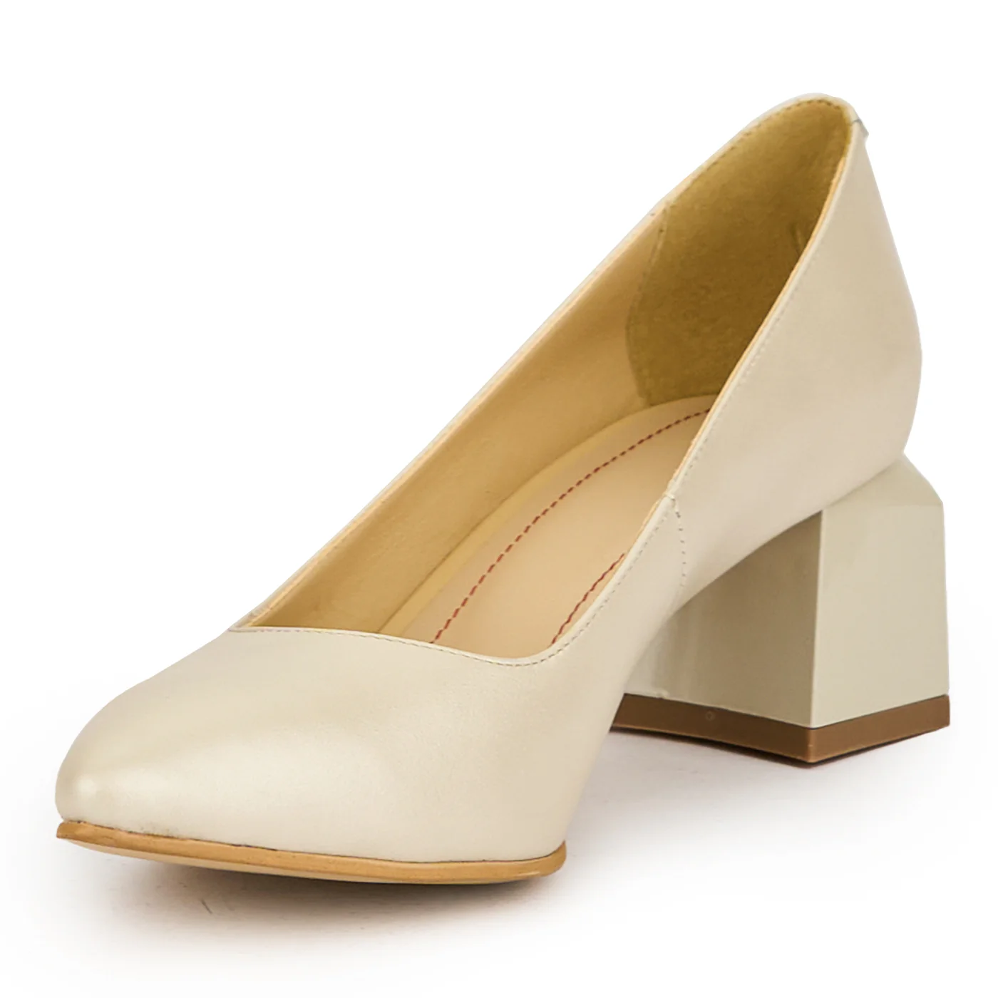 Pantofi dama din piele naturala bej cu toc gros 6 cm 15004 - Image 3