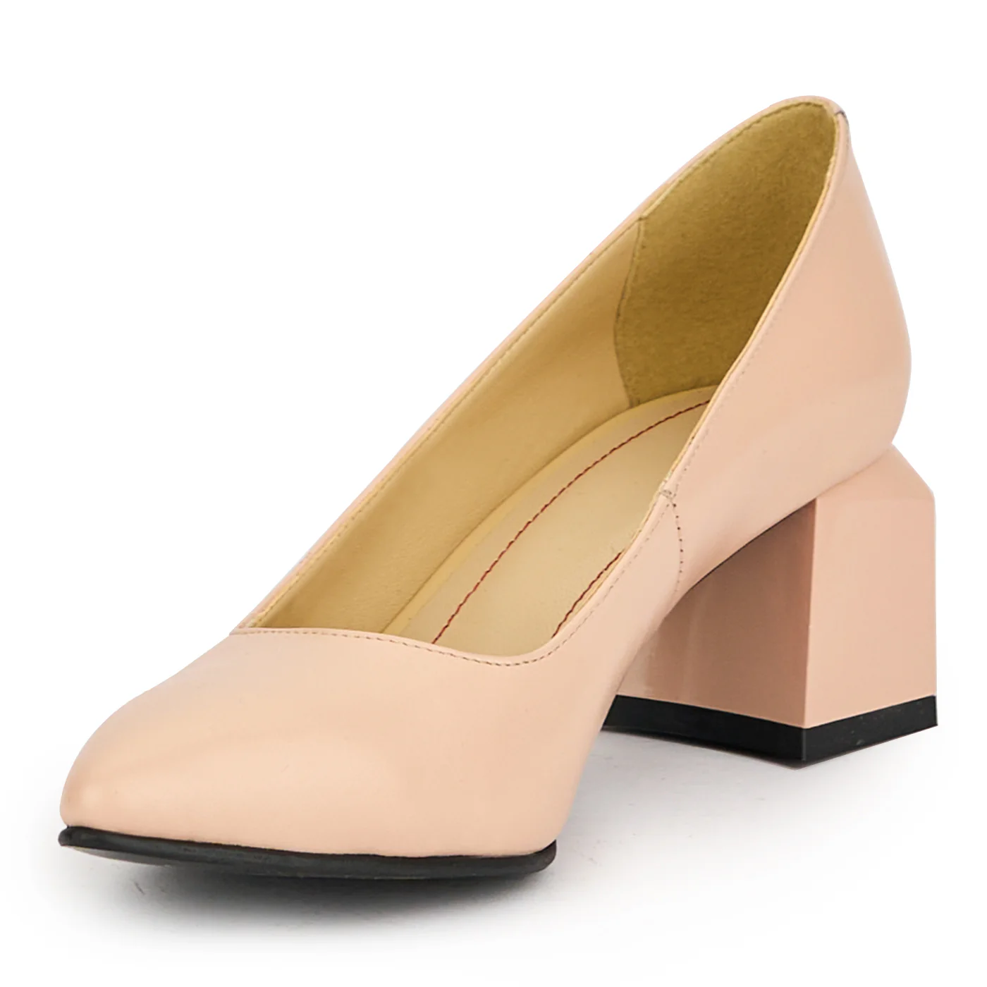 Pantofi dama din piele naturala bej cu toc gros 6 cm 15010 - Image 3