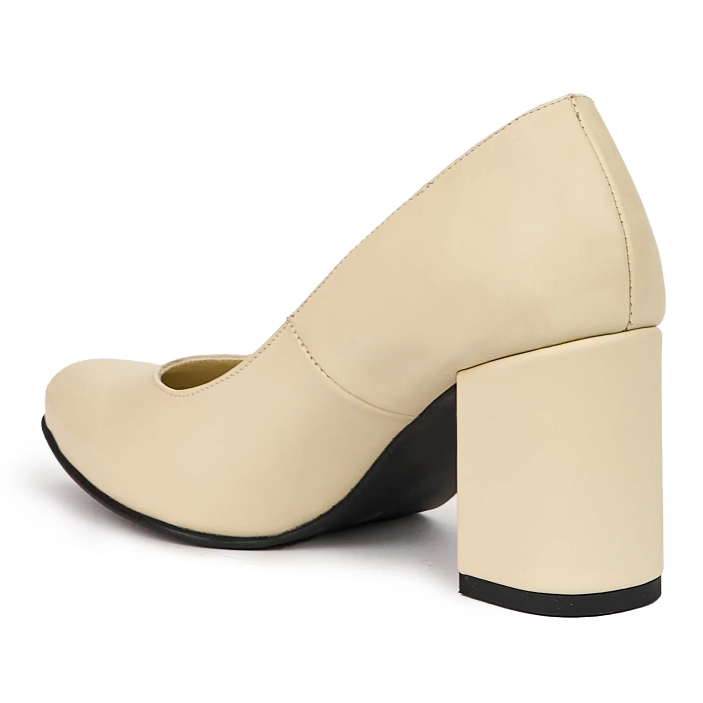 Pantofi dama din piele naturala bej cu toc gros 7.5 cm 14427 - Image 2