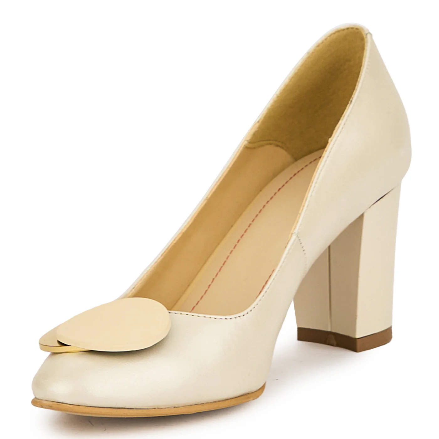 Pantofi dama din piele naturala bej cu toc gros 7.5 cm 15101 - Image 3