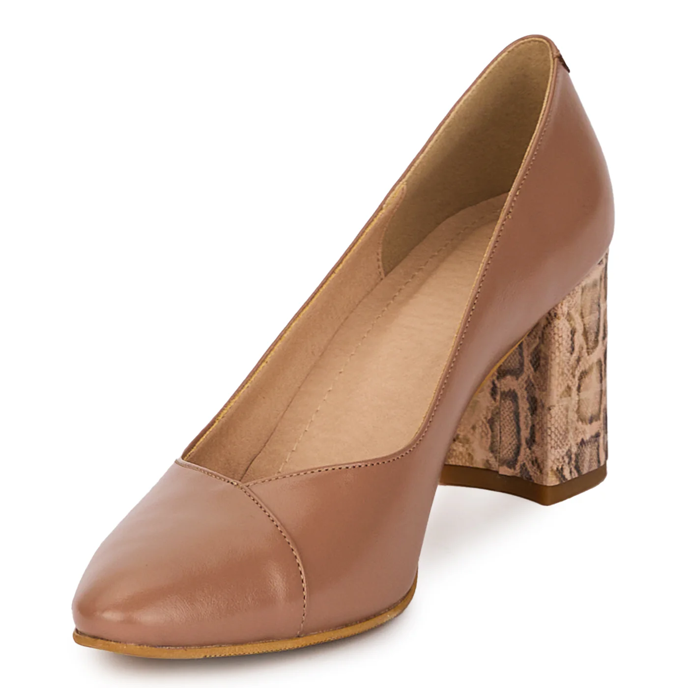 Pantofi dama din piele naturala bej cu toc gros 7.5 cm 18046 - Image 3