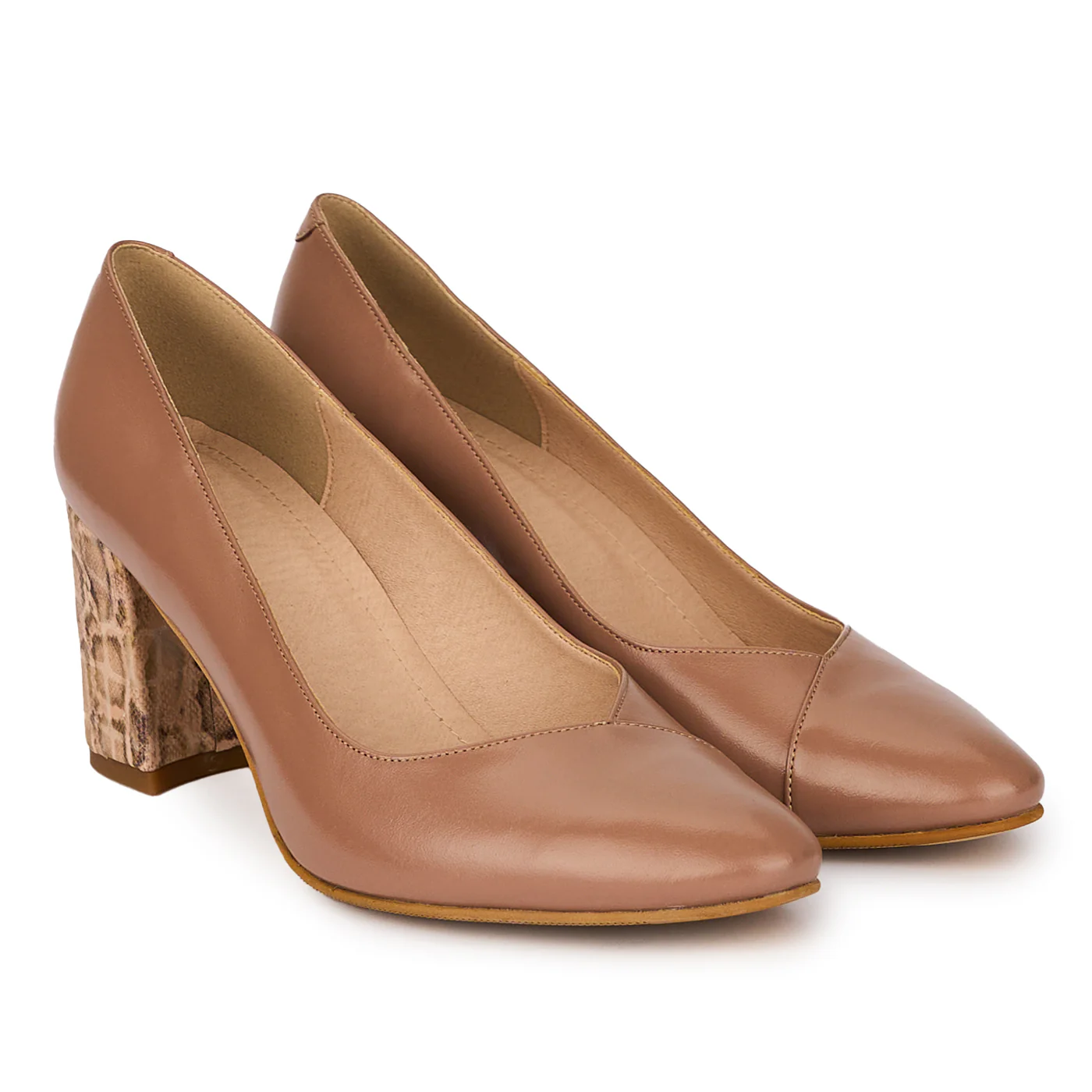Pantofi dama din piele naturala bej cu toc gros 7.5 cm 18046 - Image 4