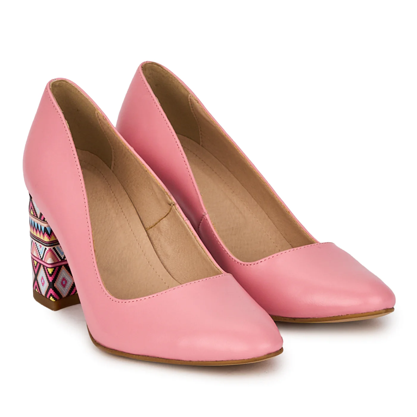 Pantofi dama din piele naturala bej cu toc gros 7.5 cm 18328 - Image 4
