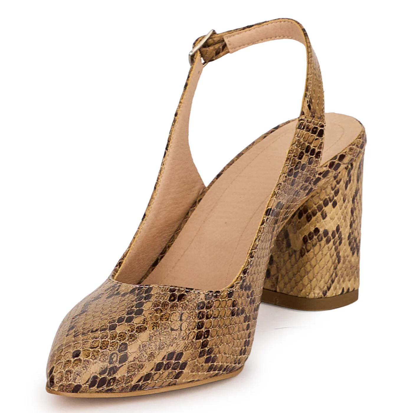 Pantofi dama din piele naturala bej cu toc gros 7.5 cm 18699 - Image 3
