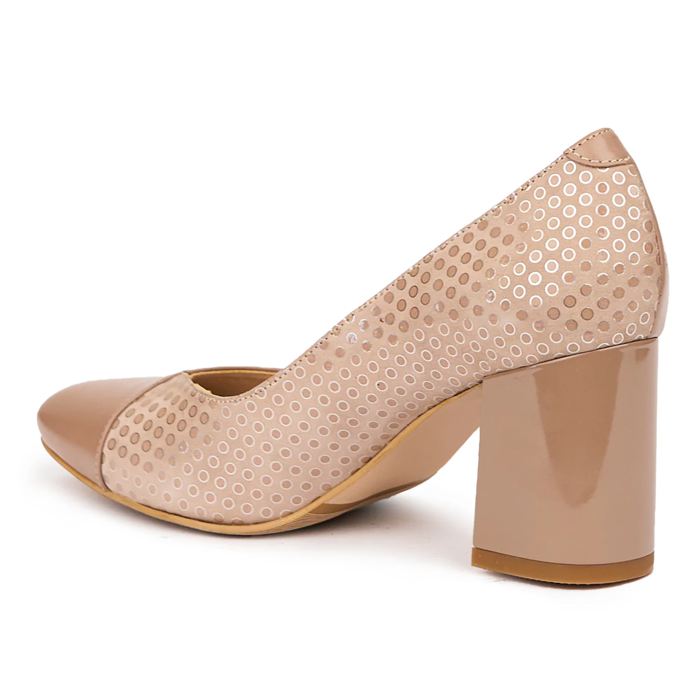 Pantofi dama din piele naturala bej cu toc gros 7 cm 14492 - Image 2