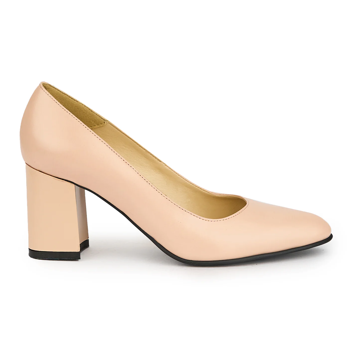Pantofi dama din piele naturala bej cu toc gros 7 cm 15043
