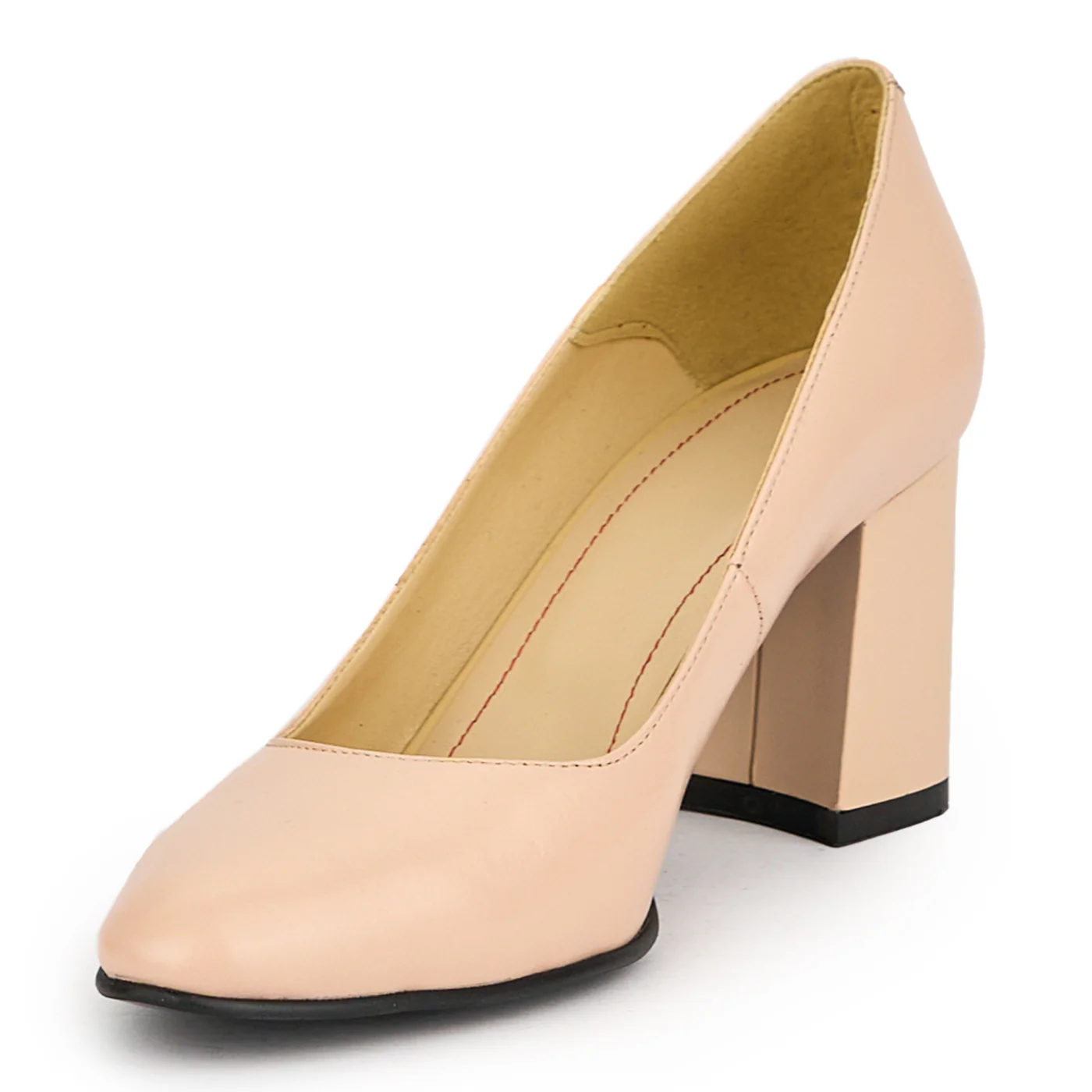 Pantofi dama din piele naturala bej cu toc gros 7 cm 15043 - Image 3