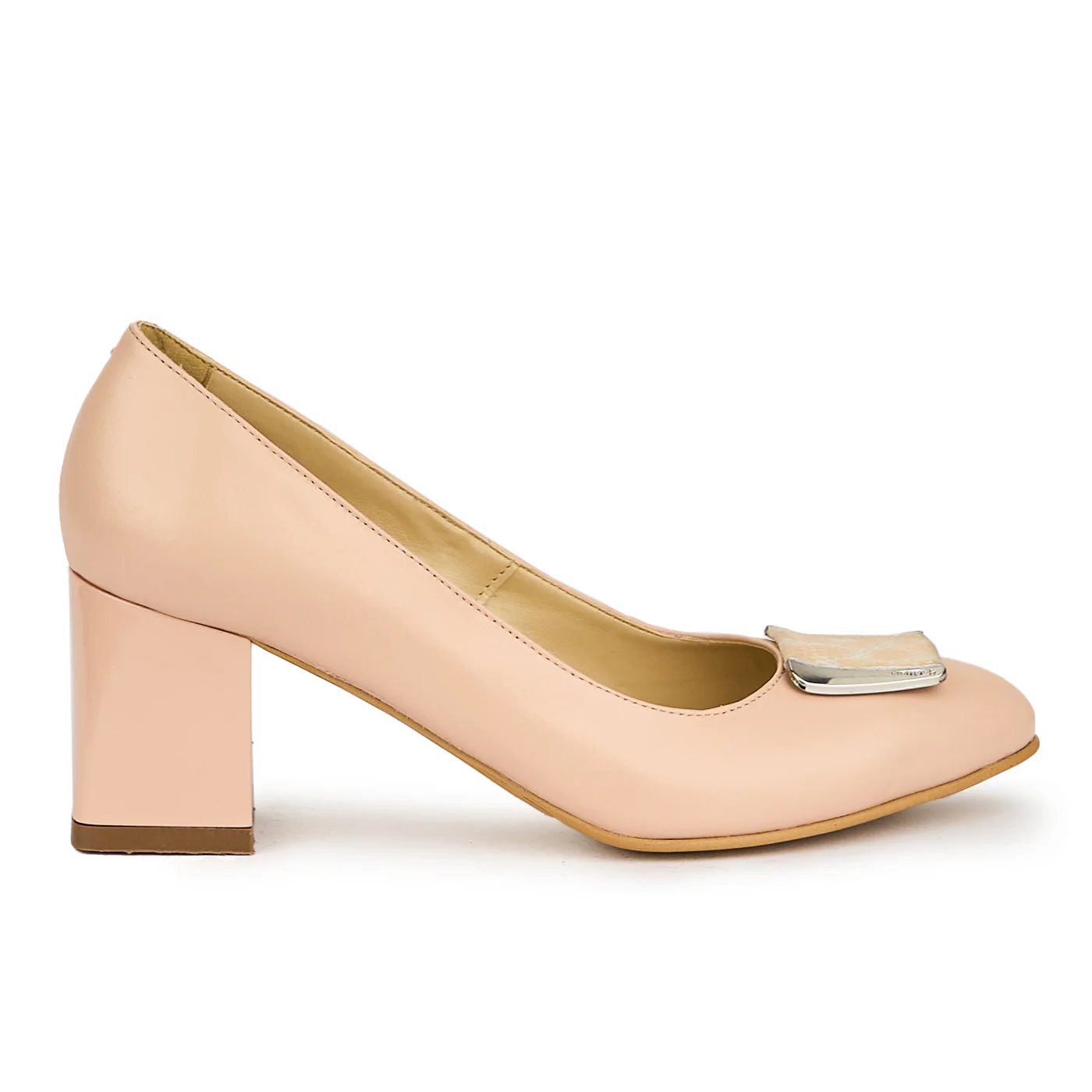 Pantofi dama din piele naturala bej cu toc gros 7 cm 15046