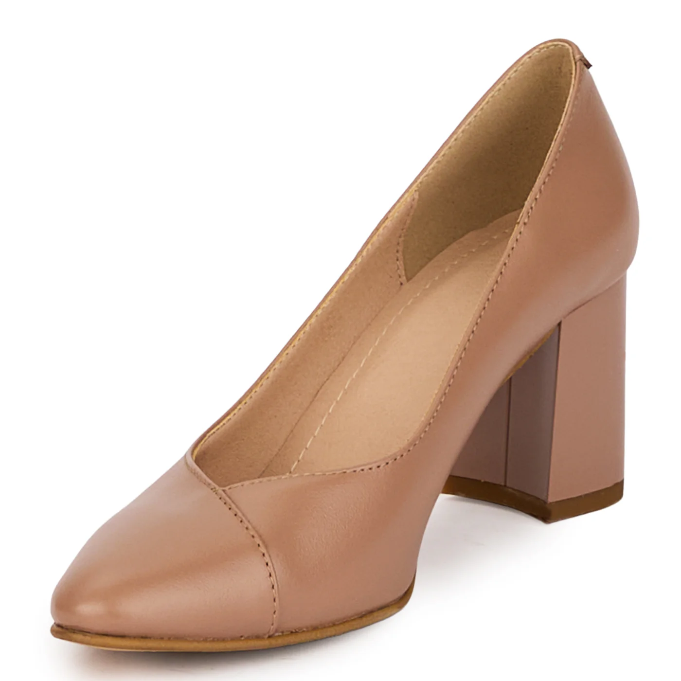 Pantofi dama din piele naturala bej cu toc gros 7 cm 18372 - Image 3