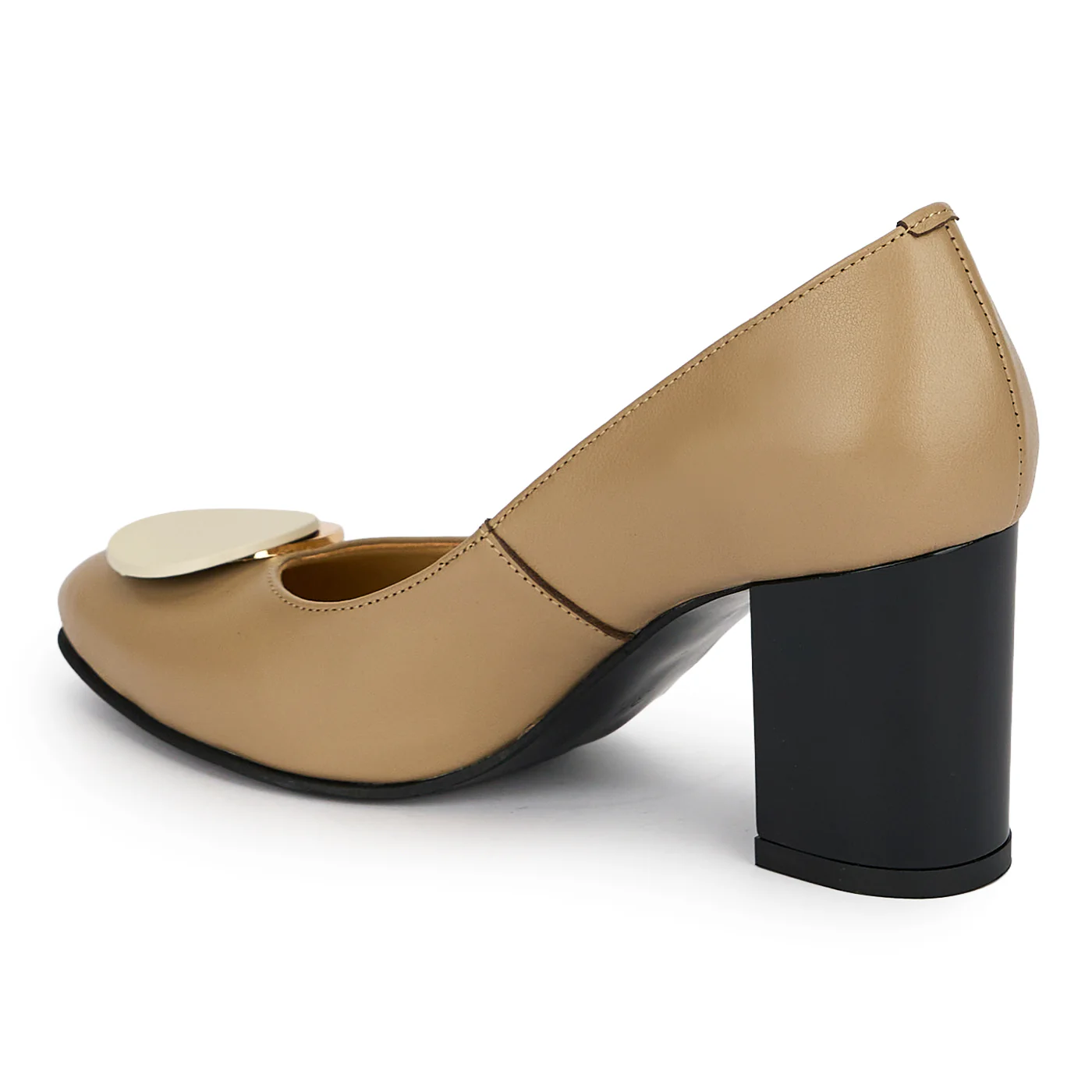 Pantofi dama din piele naturala bej cu toc gros 7 cm 19174 - Image 2