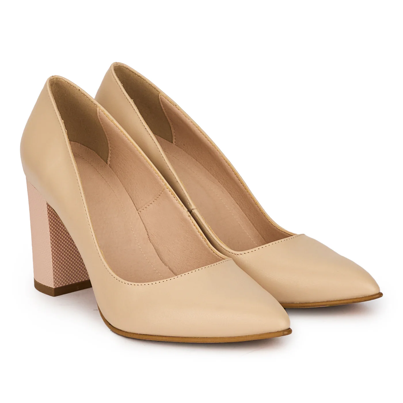 Pantofi dama din piele naturala bej cu toc gros 8.5 cm 18277 - Image 4