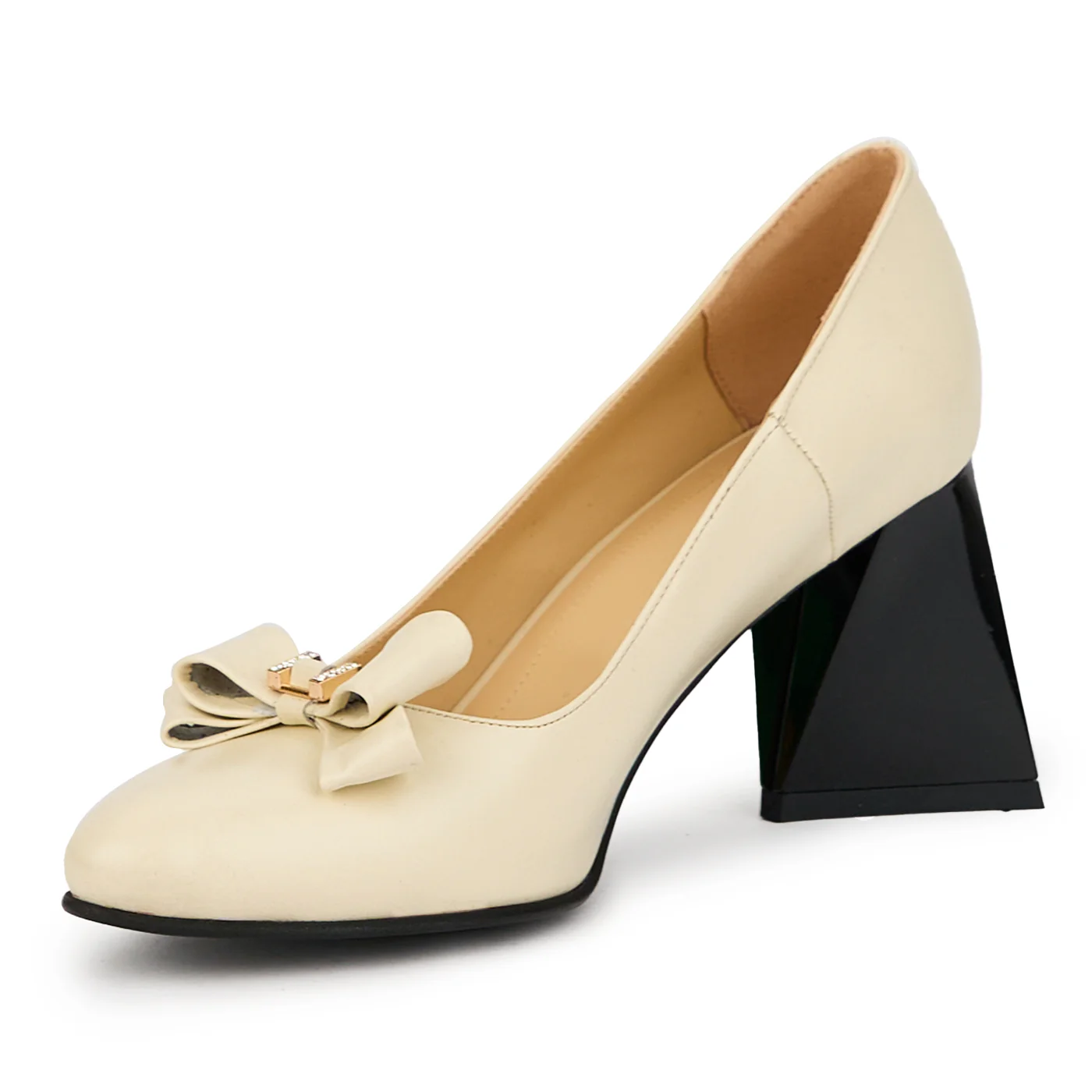 Pantofi dama din piele naturala bej cu toc gros 8 cm 14951 - Image 3
