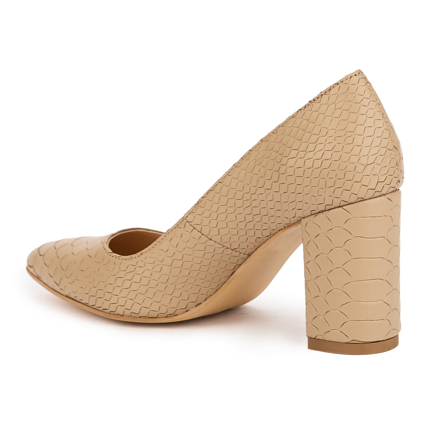 Pantofi dama din piele naturala bej cu toc gros 8 cm 17042 - Image 2