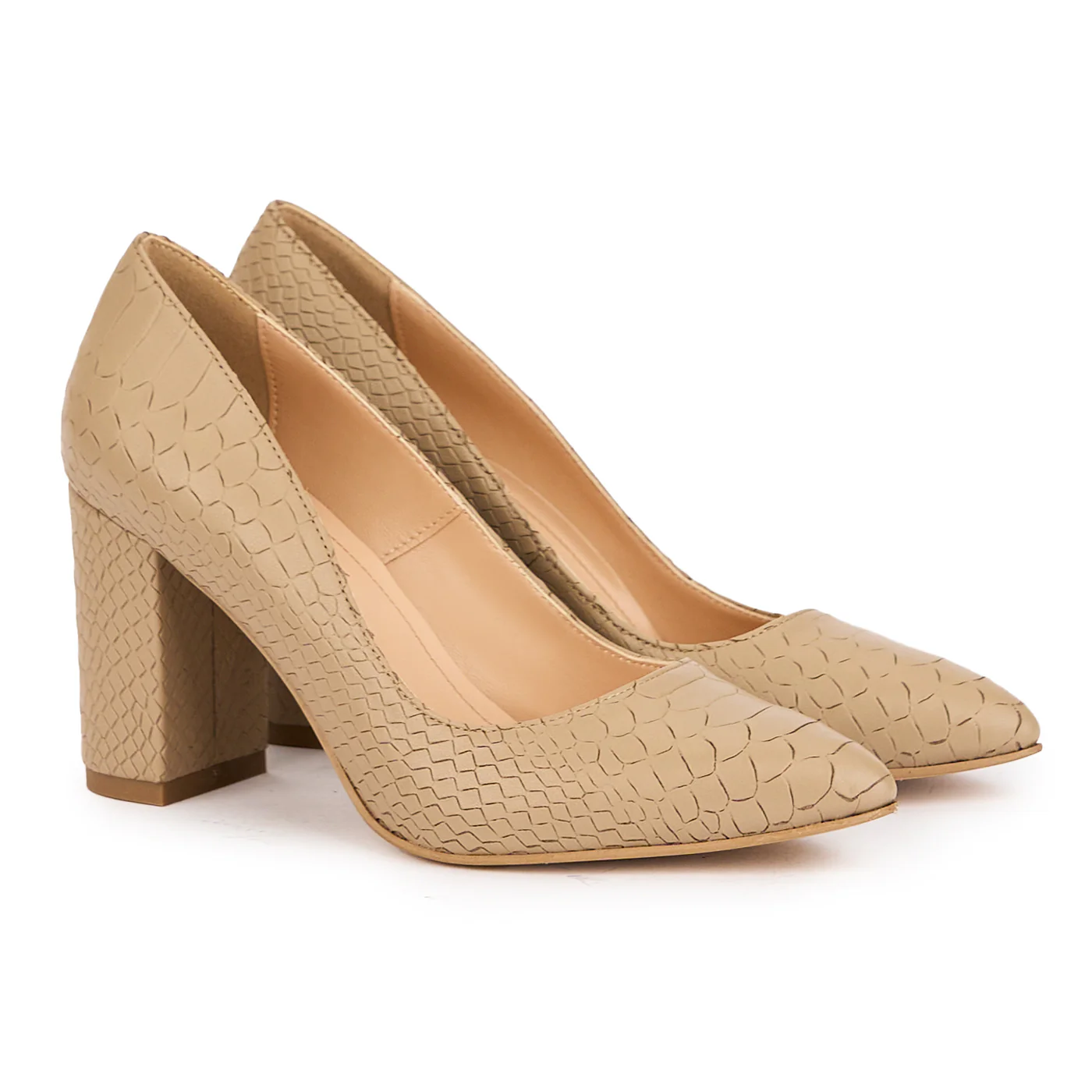 Pantofi dama din piele naturala bej cu toc gros 8 cm 17042 - Image 4