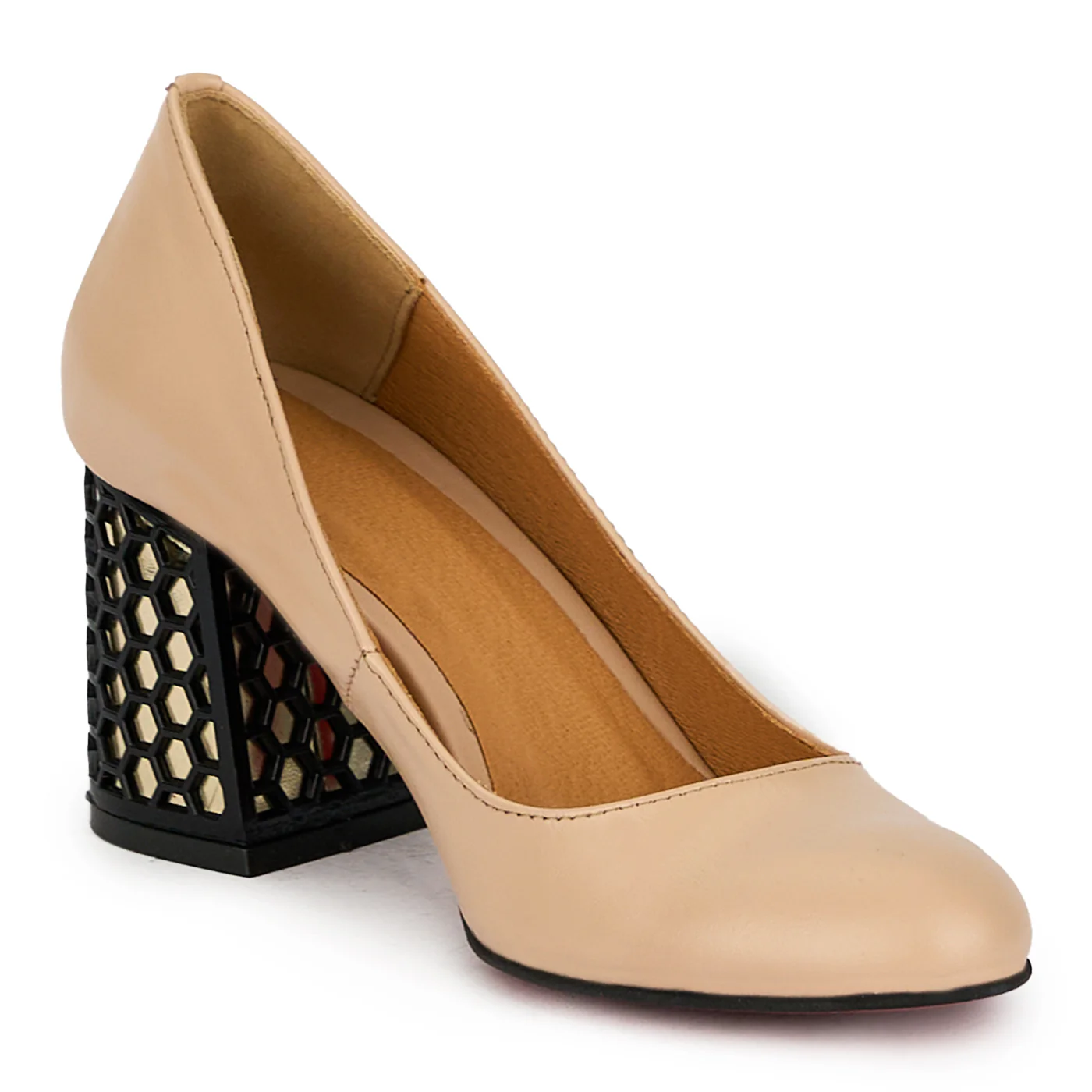 Pantofi dama din piele naturala bej cu toc gros 8 cm 17578 - Image 2