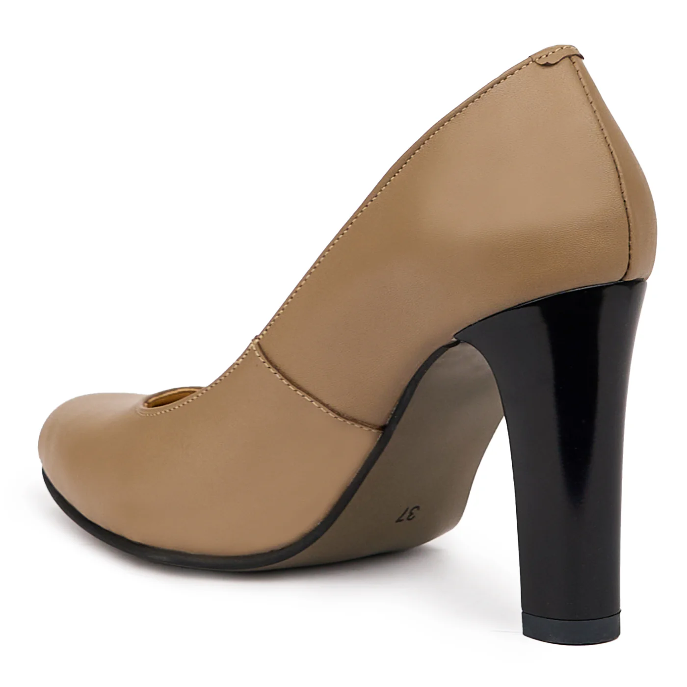 Pantofi dama din piele naturala bej cu toc gros 9.5 cm 14354 - Image 2