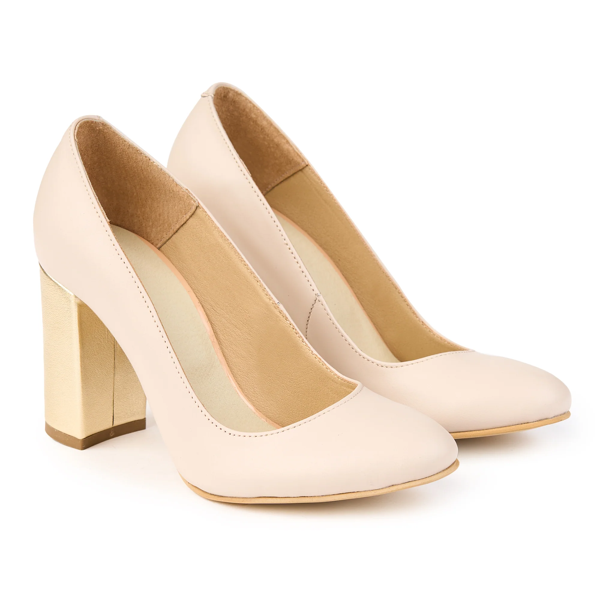 Pantofi dama din piele naturala bej cu toc gros 9 cm 14827 - Image 3