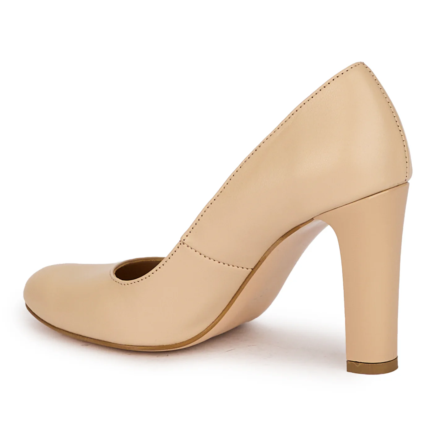 Pantofi dama din piele naturala bej cu toc gros 9 cm 18276 - Image 2