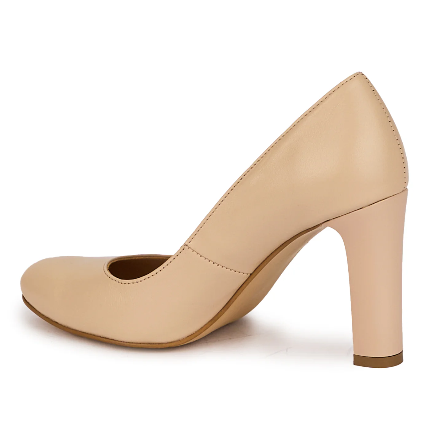 Pantofi dama din piele naturala bej cu toc gros 9 cm 18326 - Image 2