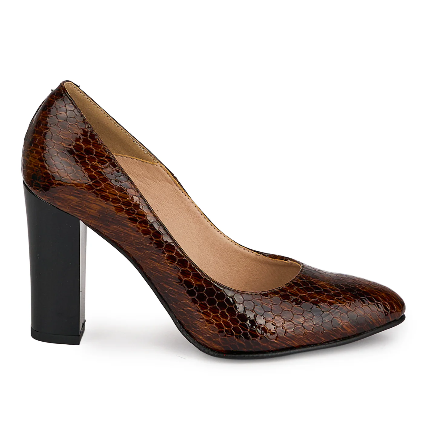 Pantofi dama din piele naturala maro cu toc gros 9 cm 18703