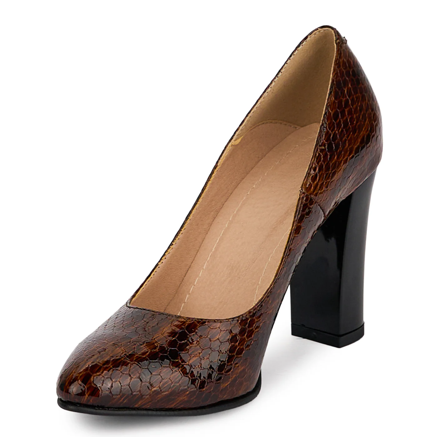 Pantofi dama din piele naturala maro cu toc gros 9 cm 18703 - Image 3