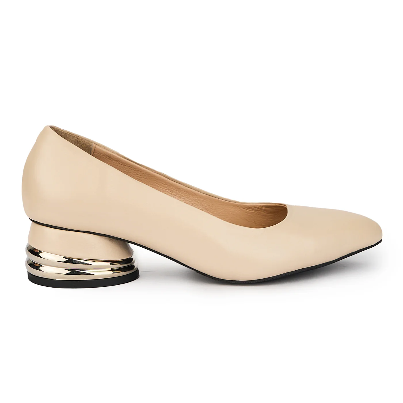 Pantofi dama din piele naturala bej cu toc mic 4 cm 15667