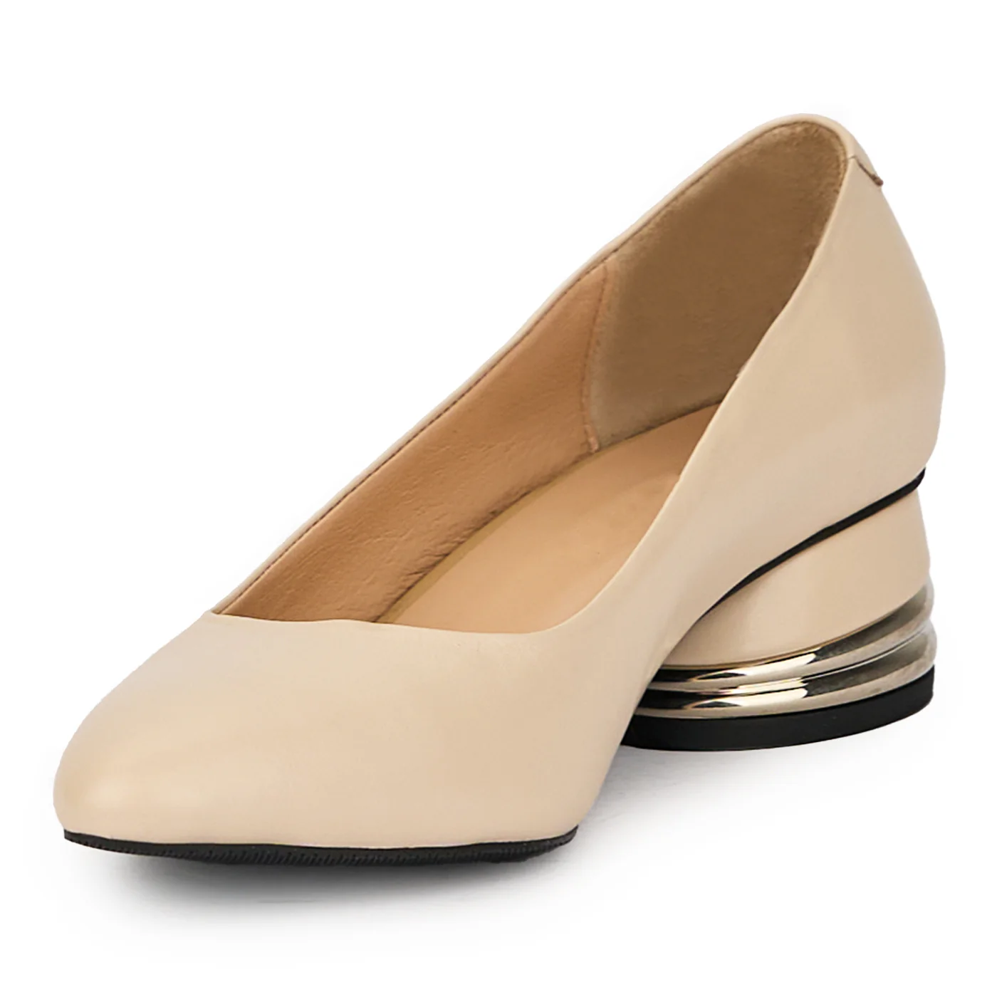 Pantofi dama din piele naturala bej cu toc mic 4 cm 15667 - Image 3