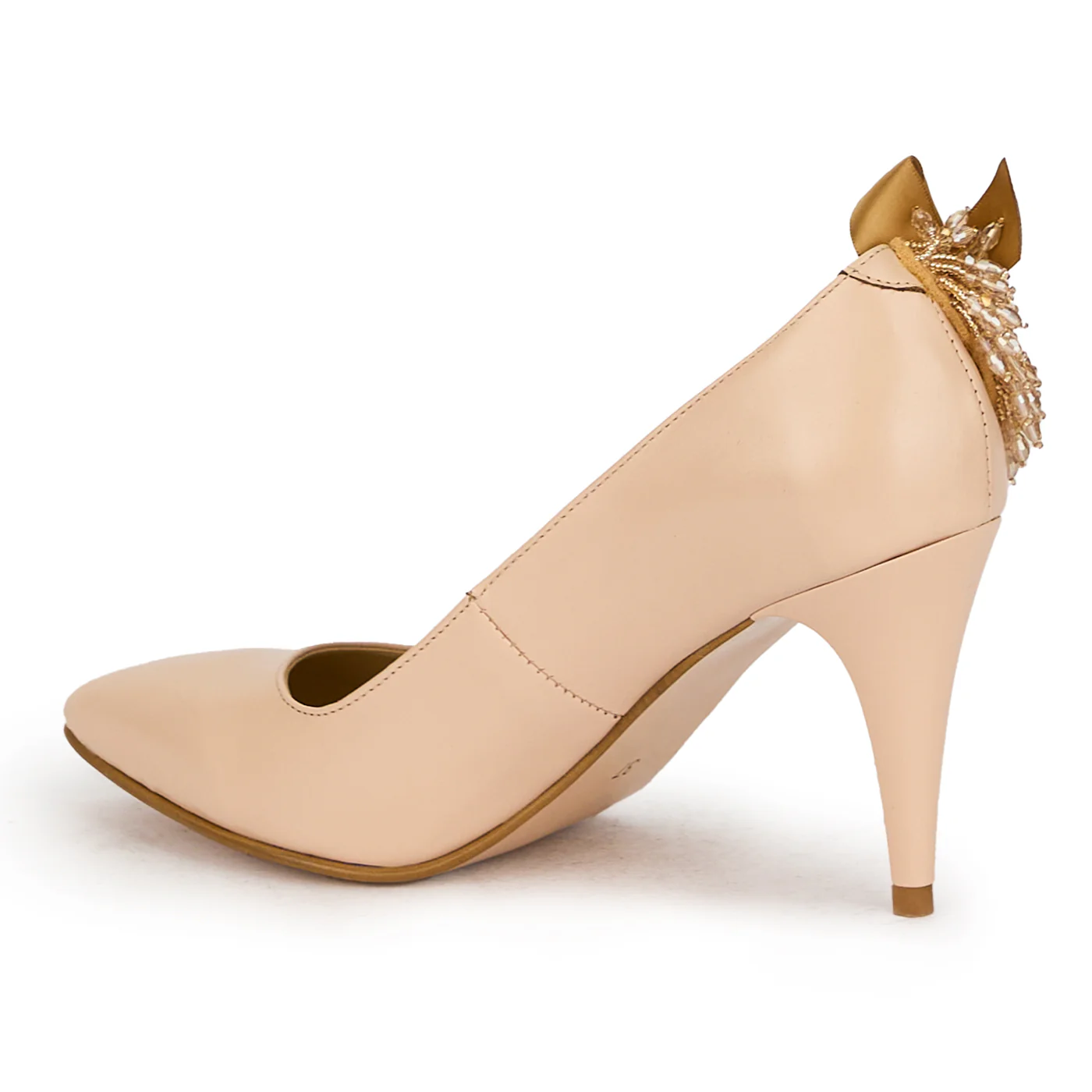 Pantofi dama din piele naturala bej cu toc subtire 17508 - Image 2