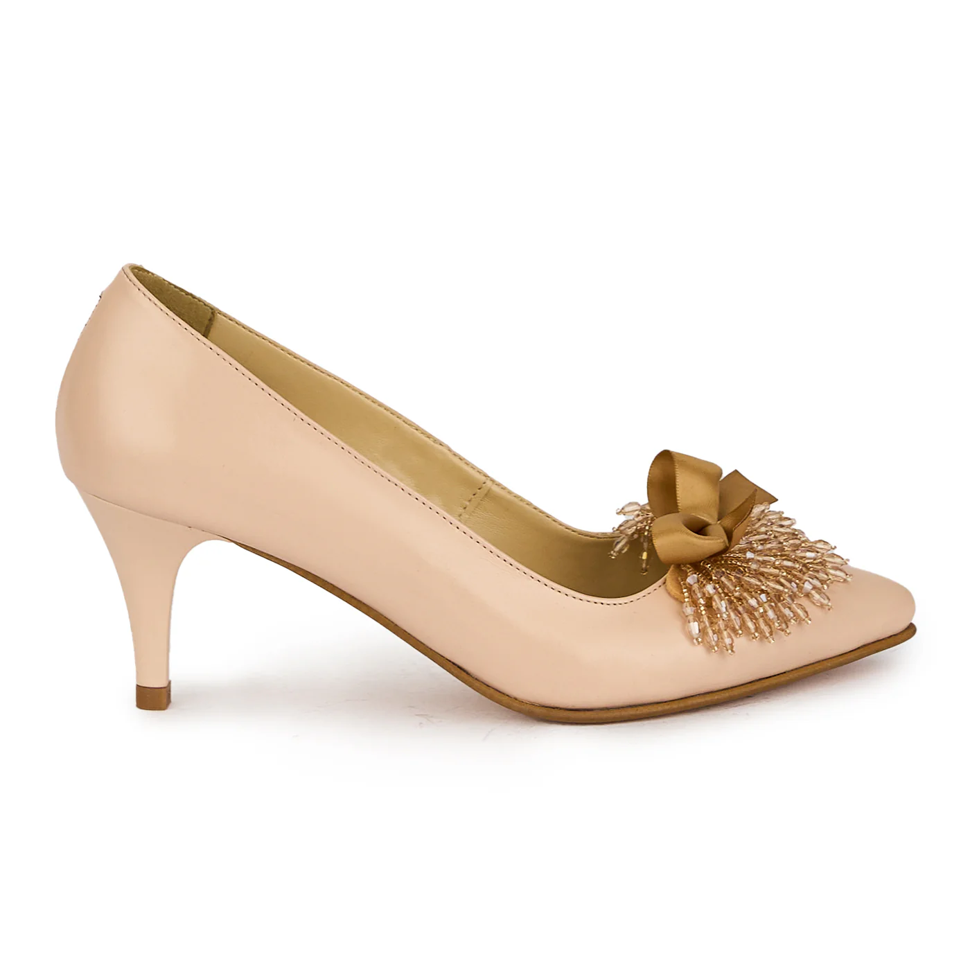 Pantofi dama din piele naturala bej cu toc subtire 17509
